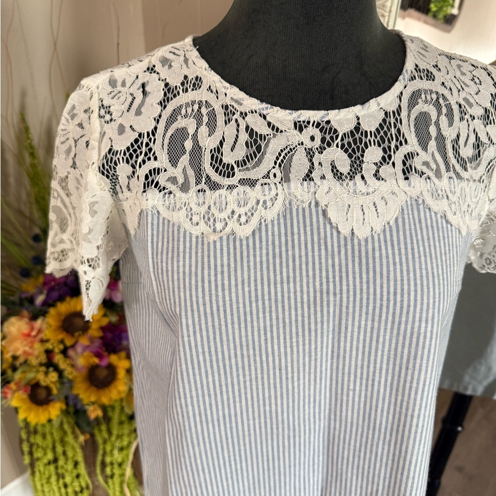 Hayden • Preppy Cotton and Lace Striped Mini Dress - Picture 8 of 13